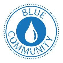Blue Community Logo (stilisierter Tropfen auf blauem Kreis)