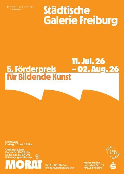 orangenes Plakat zur Ausstellung "5. Förderpreis für Bildende Kunst". 