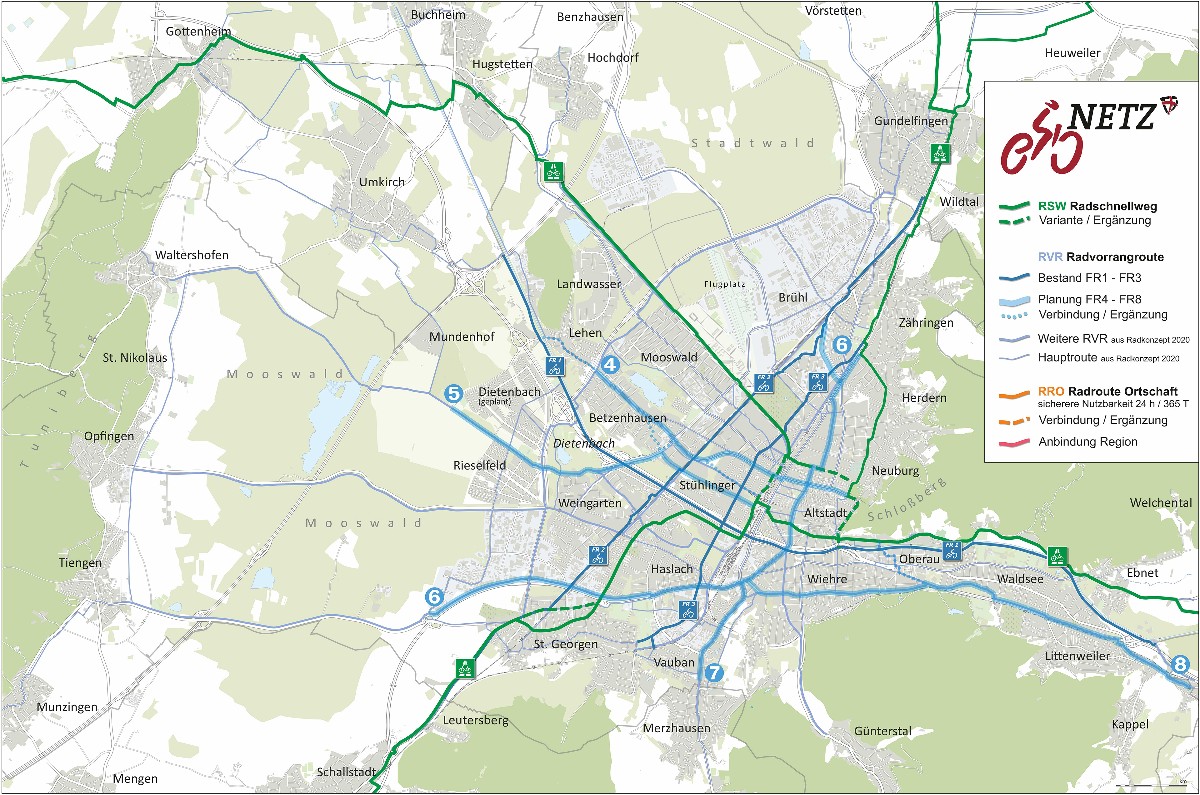 Fünf zusätzliche Rad-Vorrang-Routen eingezeichnet in einer Karte