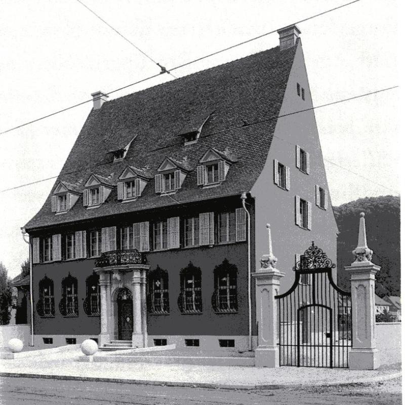 Historisches Foto des Haus Badische Heimat Historisches Foto des Haus Badische Heimat in schwarz weiß. Das Foto ist alt.