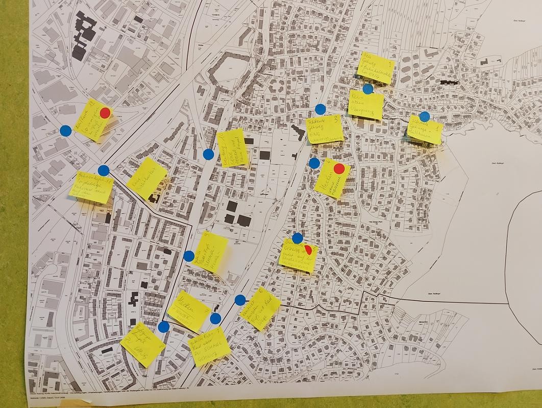 Stadtplan mit Notizen zu Fußverkehr im Stadtteil Zähringen Stadtplan mit Notizen zu Fußverkehr im Stadtteil Zähringen