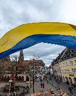 Ukrainische Flagge am Freiburger Rathaus