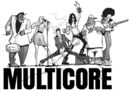 Logo Multicore mit Illustration verschiedener Musiker_innen