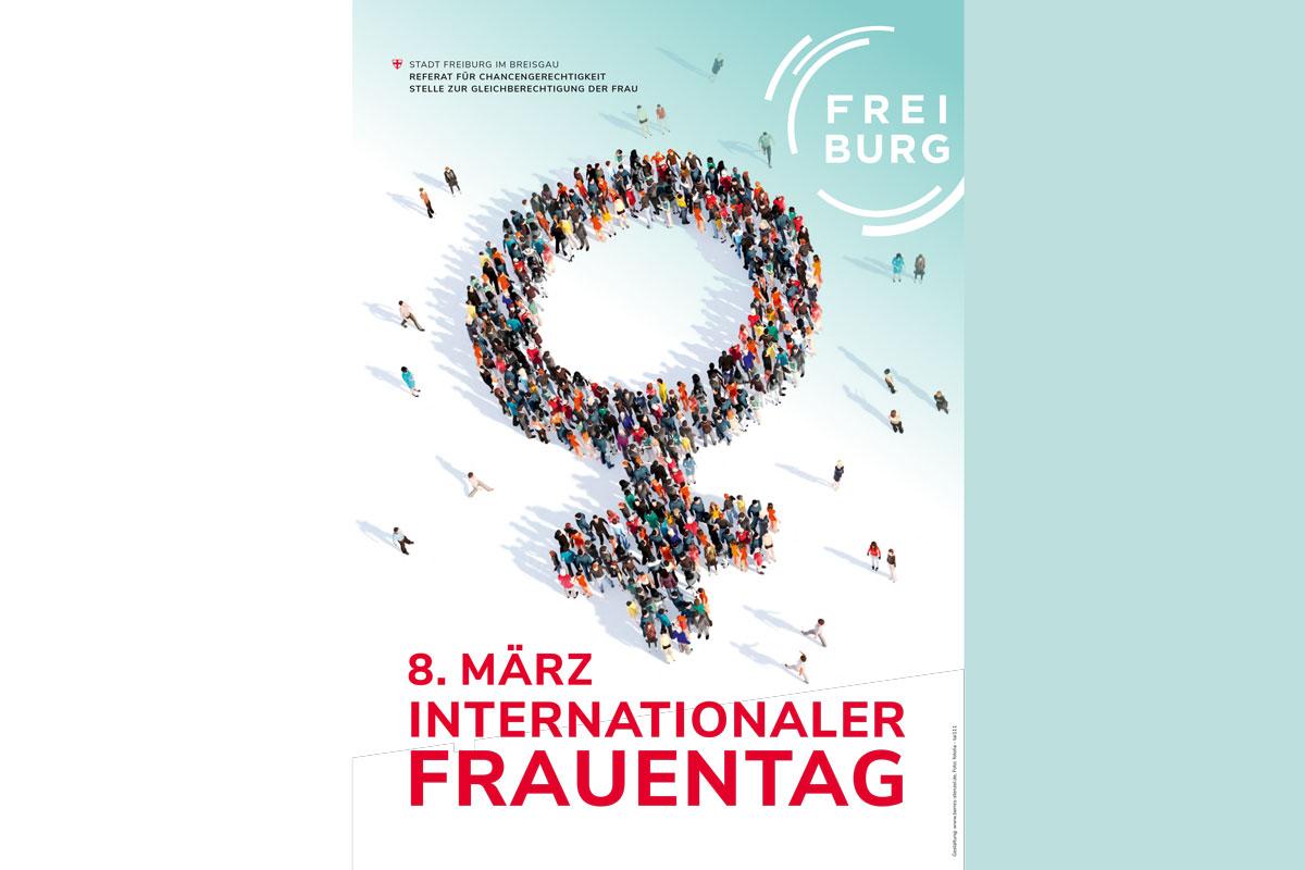 Plakat 8. März, Internationaler Frauentag, Weiblichkeitssymbol aus weiblichen Figuren