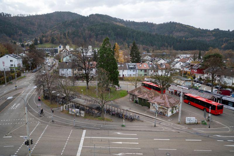 Straßenbahnschleife an der Laßbergstraße von oben
