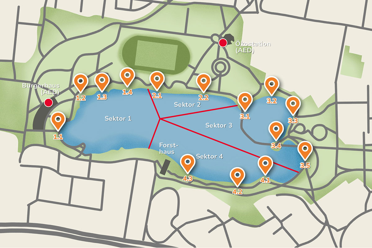 Seeparkkarte mit Rettungspunkten