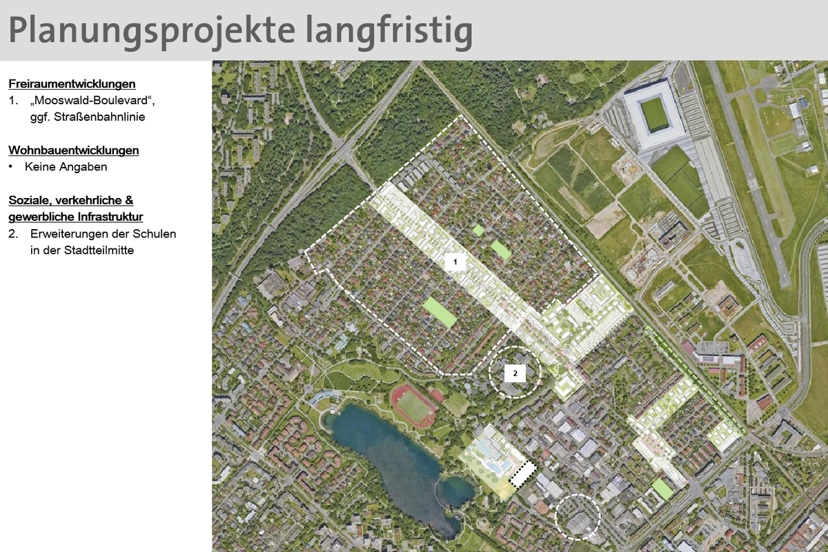 Planungsprojekte „Langfristige Prioritäten“ des städtebaulichen Rahmenkonzepts „Stadtteil Mooswald“