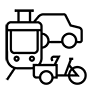Icon: Straßenbahn, Auto, Lastenrad