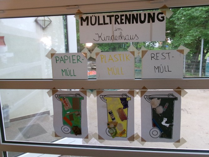 Bebilderte und beschriftete Mülltrennung