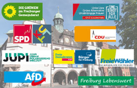 Logos der Parteien im Freiburger Gemeinderat