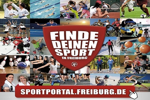 Volleyballer vor FT-Freiburg-Logo