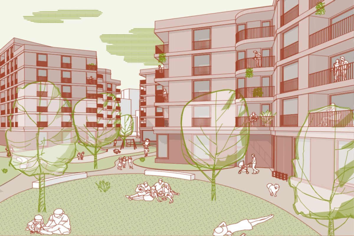 Blick in den Innenhof, Urheberin: AllesWirdGut Architekur ZT GmbH gezeichnete Darstellung - Blick in den Innenhof, Urheberin: AllesWirdGut Architekur ZT GmbH