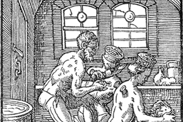 Drei Personen im Badehaus