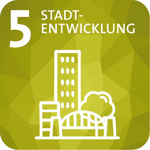 Logo des fünften Handlungsfeldes:Stadtentwicklung