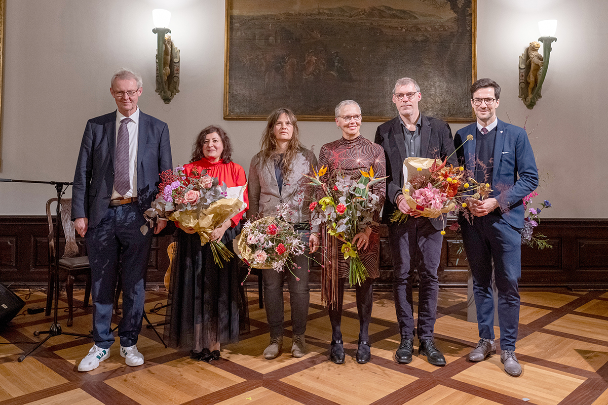 Die Preisträger*innen des Reinhold-Schneider-Preises mit OB Martin Horn und Bürgermeister Ulrich von Kirchbach.