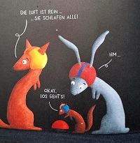Illustration von Hase, Eichhörnchen und Fuchs beim Unterhalten