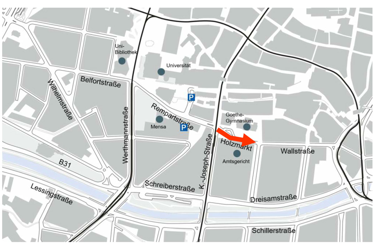 Karte: Bereich Rempartstraße mit Einzeichnungen wie in Überschrift