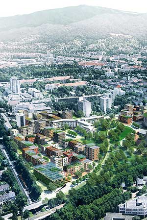 Präsentationsfolie mit der Überschrift "städtbauliches Konzept"