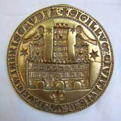 Siegelstempel (gespiegelt) der Stadt Freiburg von 1245 (siehe M8)