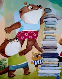 Buchauszug: Lotta und Konstantin bauen einen Steinturm.