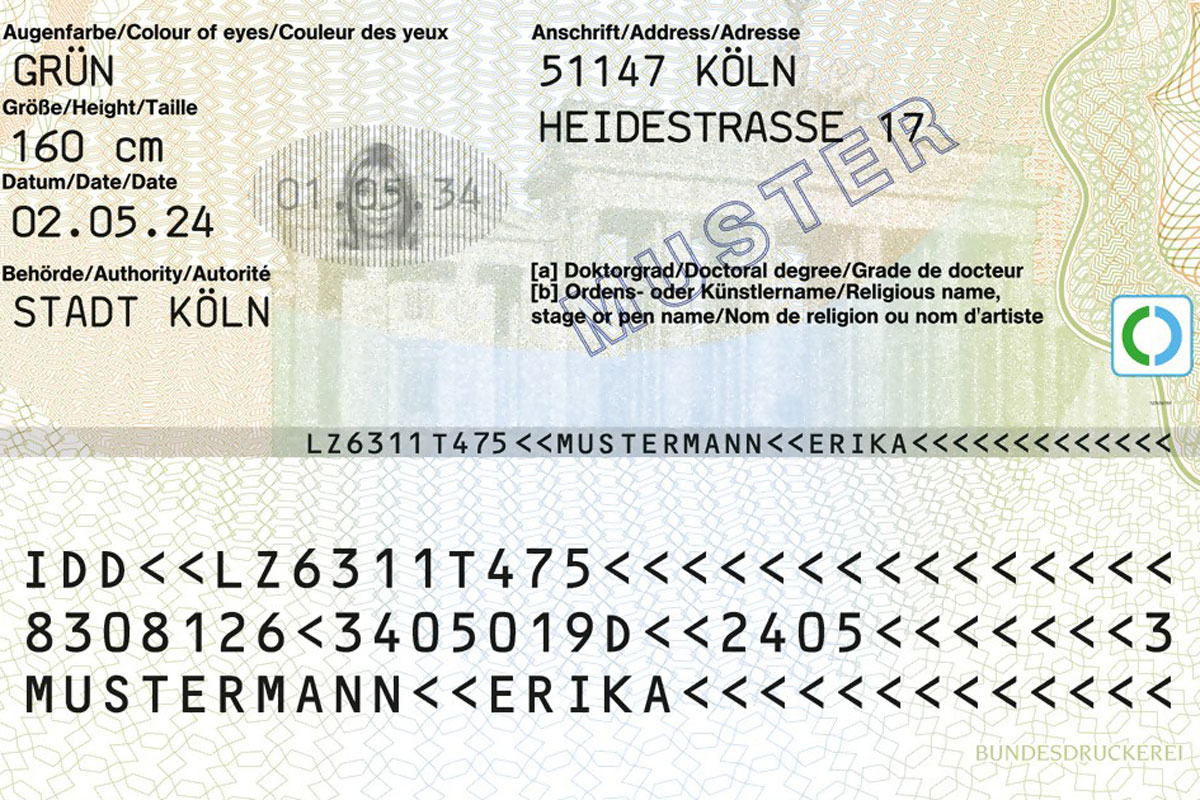 Rückseite Personalausweis von Erika Mustermann
