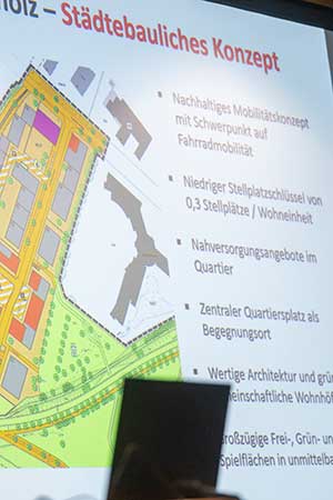 Präsentationsfolie mit der Überschrift "städtbauliches Konzept"