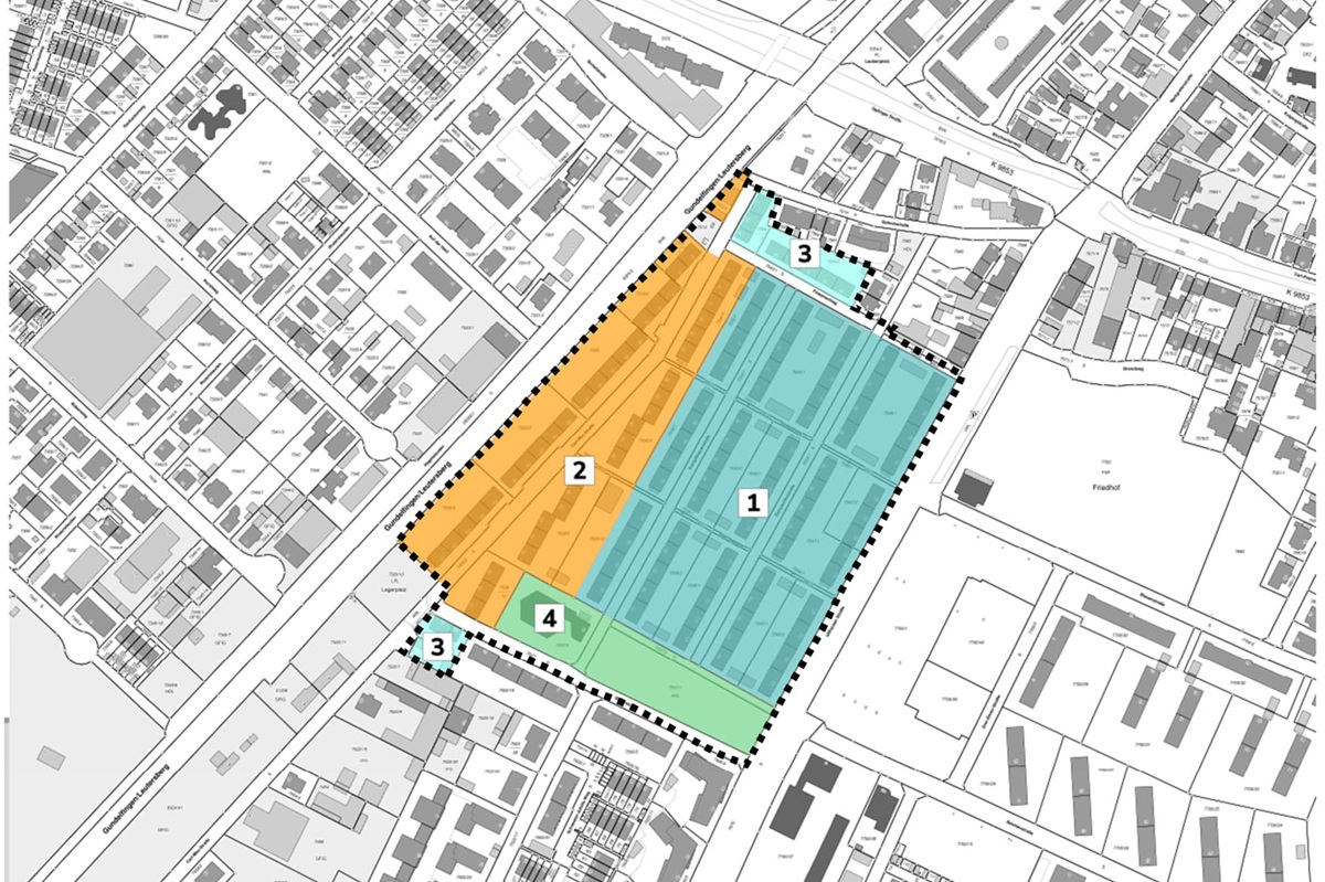 Teilbereiche Quartiersentwicklung In Lageplan farblich markierte Teilbereiche der Quartiersentwicklung