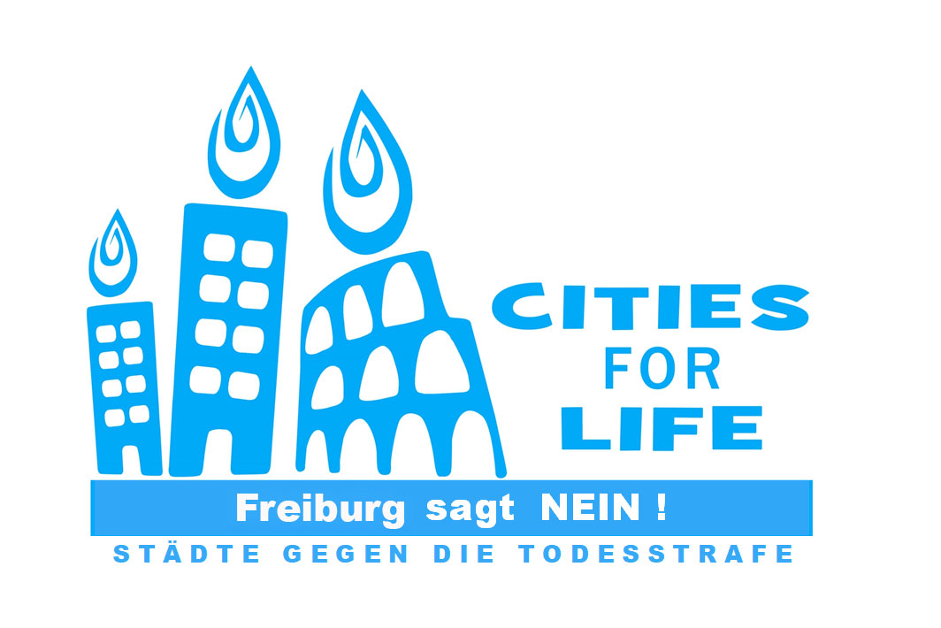 Blaues Logo auf weißem Grund der Kampagne "Cities for Life"