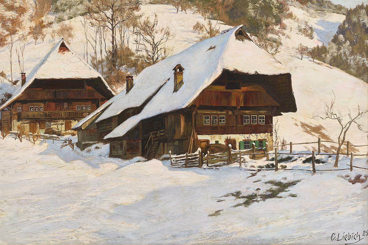 Altes Bauernhaus in einer Schneekulisse