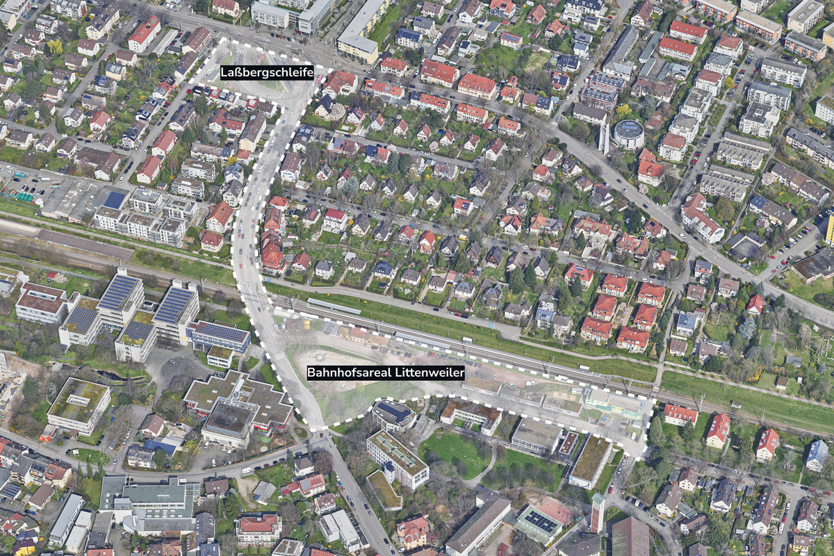 Luftbild des Stadtteils Littenweiler/Mooswald