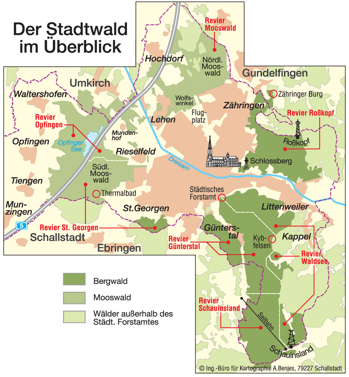 Übersichtskarte des Freiburger Stadtwaldes
