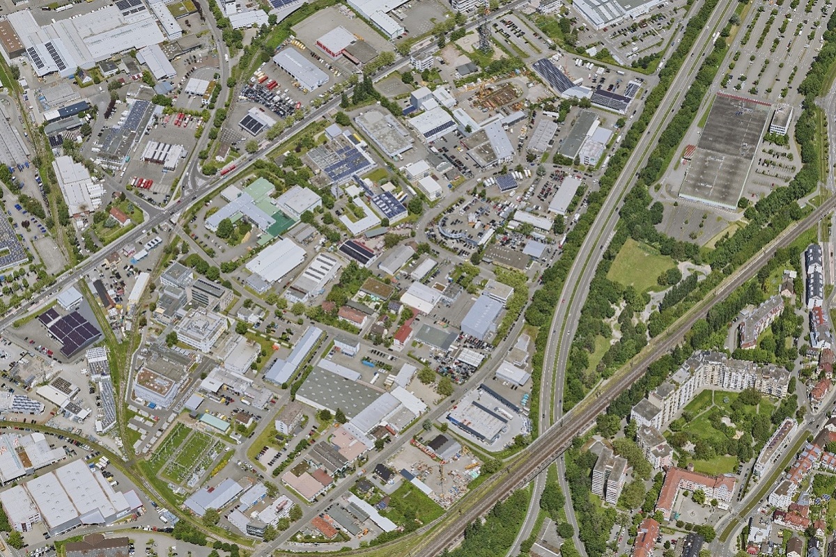 Luftbild eines Gewerbegebiets
