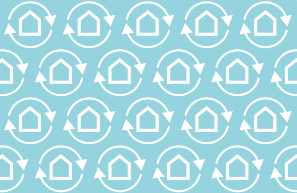 Innenentwicklungsmanagement in Freiburg (Stadt Freiburg / MESS Stadtplaner Amann & Groß PartGmbB) Muster aus Häuser-Icons mit kreisförmigen Pfeilen um jedes Haus