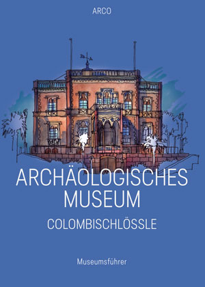 Cover Museumsführer: blau, Zeichnung des Colombischlössles