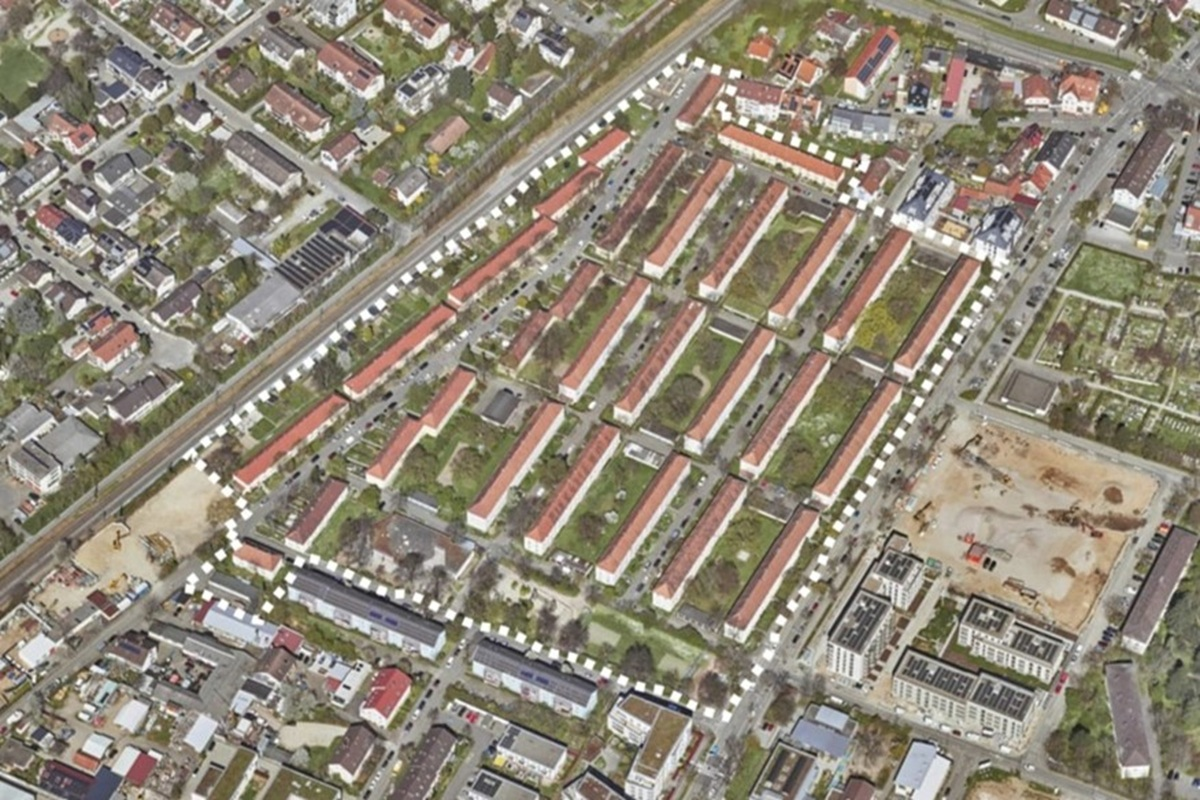 Luftbild Alt-Haslach Süd / Carl-Mez-Straße Alt-Haslach Süd / Carl-Mez-Straße aus der Vogelperspektive mit Gebietseingrenzung