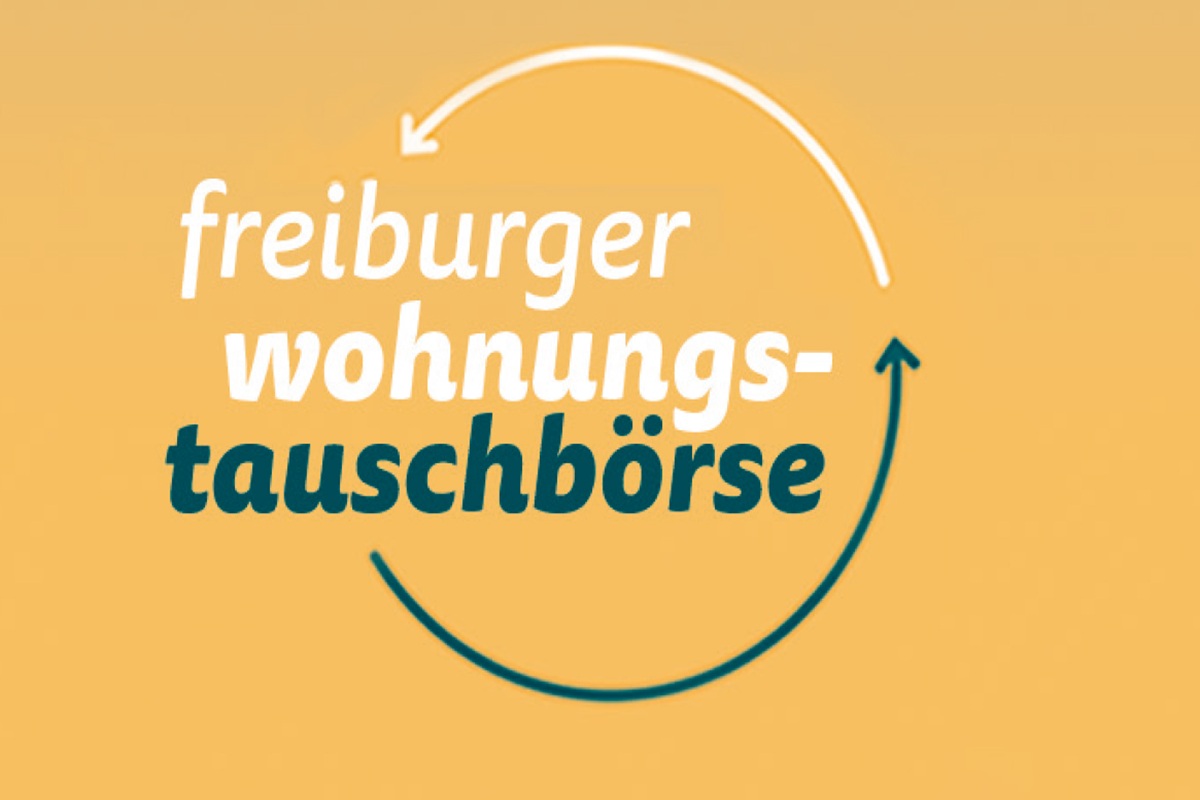 Das Logo der Freiburger Wohnungstauschbörse auf gelbem Grund.
