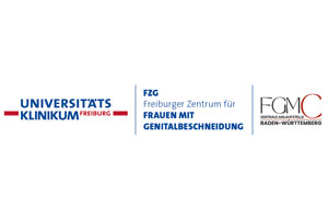 Logo Universitätsklinikum, FZG Freiburger Zentrum für Frauen mit Genitalbeschneidung, FGMC Zentrale Anlaufstelle BaWü