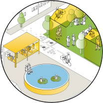 Maßnahmen gegen Hitze im Stadtraum durch Schatten und Wasser