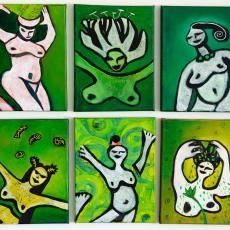 Gemälde von Carmen Luna, Frauenfiguren in Grün-Tönen
