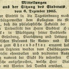 Excerpt from the Freiburger Tagblatt, 8 December 1905, SAF C3/241/2. 