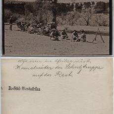 "How to travel in Africa: Schutztruppe Camel train at rest", undated Kurt Schwabe Coll., Ethnological Collection MNM