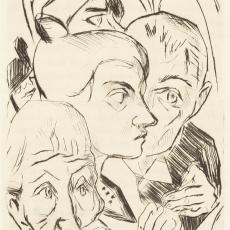 Max Beckmanns schwarz-weiß Grafik mit 4 Personen: "Illustration zu Kasimir Edschmid, Die Fürstin" aus dem Jahr 1918