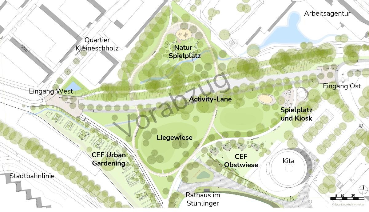 Ein Vorabzug des neuen Parks im Quartier Kleineschholz.